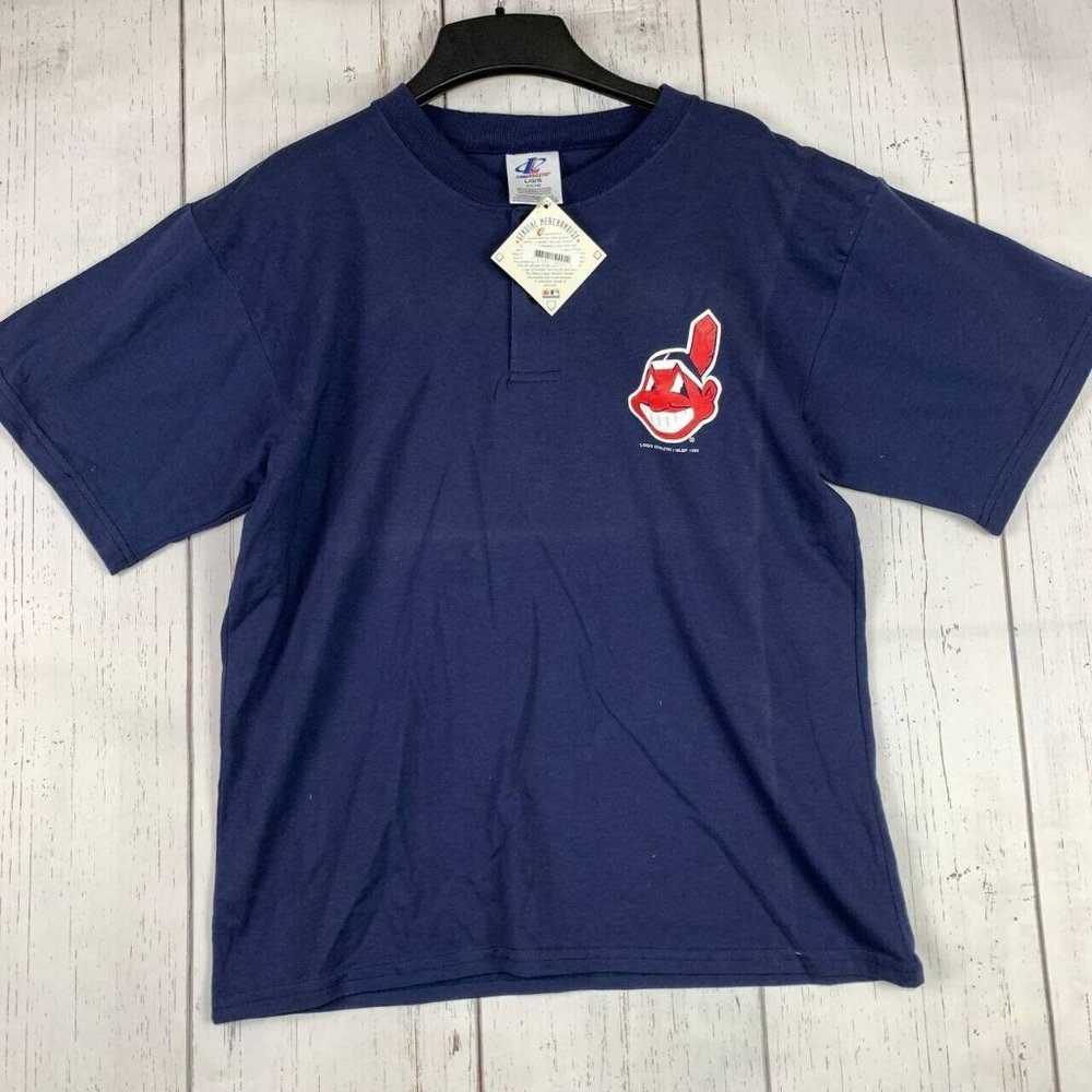 Vintage Cleveland Guardians MLB Large Logo Athletic Casual T-shirt Blue New Men